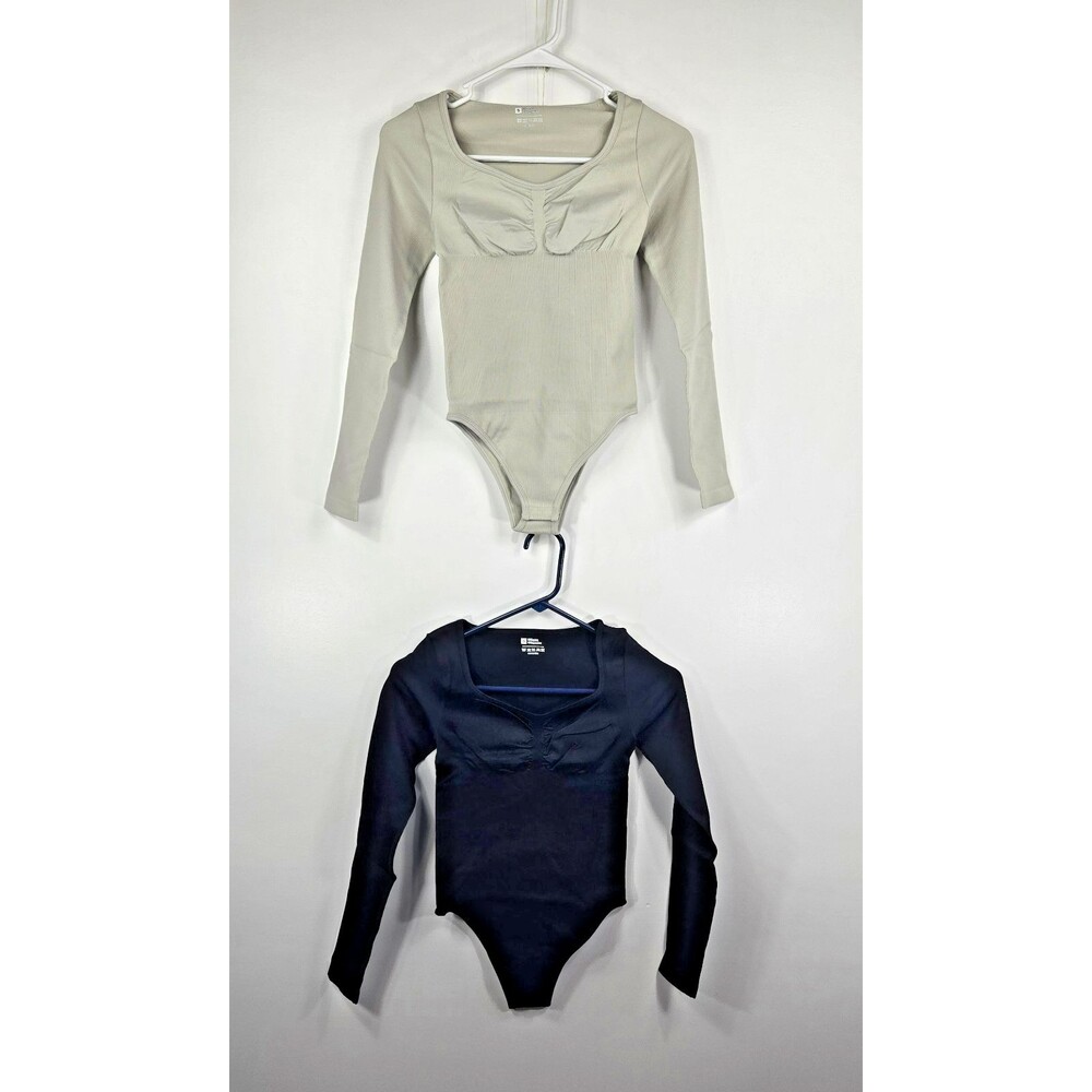 TOB Women's Size‎ Small 2 Pc Black Beige Seamless Ribbed Bodysuits NWOT (T01)